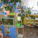 Экологический уголок с комнатными растениями и аквариумом