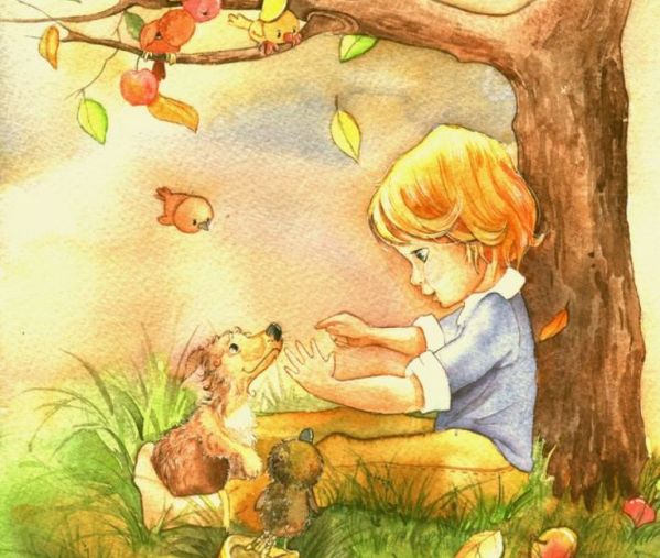 Изображение ребёнка, сидящего под деревом и считающего пальчики