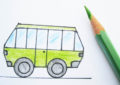 Рисунок автобуса и зелёный карандаш