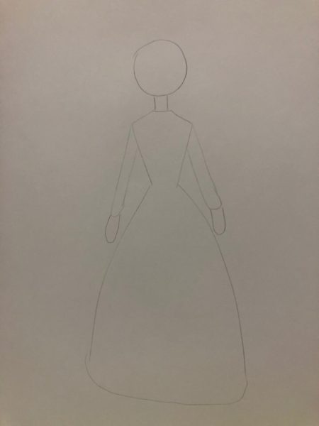 «Принцесса в бальном платье» красками, этап 1