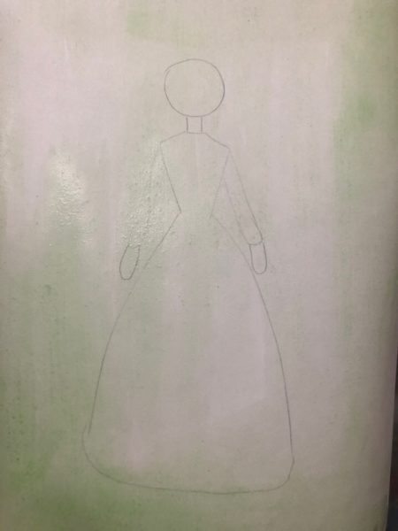 «Принцесса в бальном платье» красками, этап 2