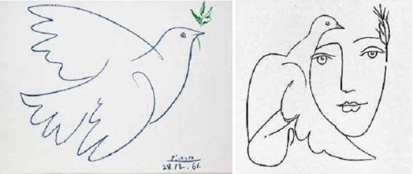 Рисунок Пабло Пикассо «Голубь мира»; другая работа художника с образом голубя
