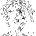Шаблон для раскрашивания Девушка с осенними листьями